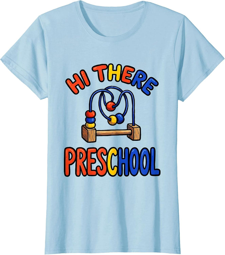 Women's Hi There Preschool Early Childhood Teacher Back To School T-Shirt - Baby Blue