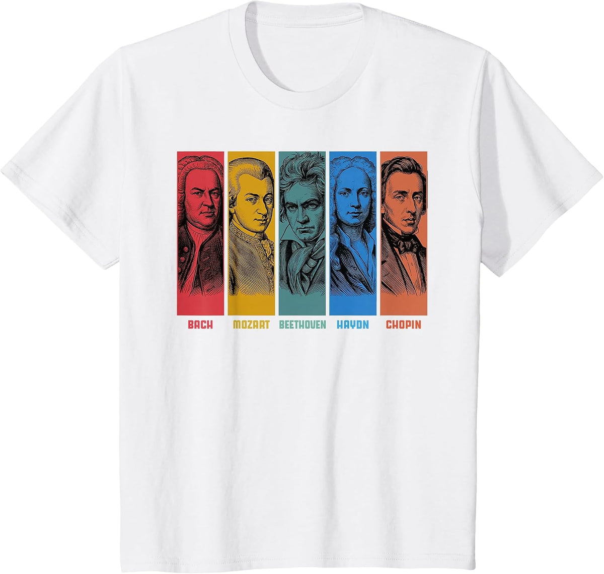 Classical Music Composers Bach Mozart Beethoven Haydn Chopin T-Shirt - White