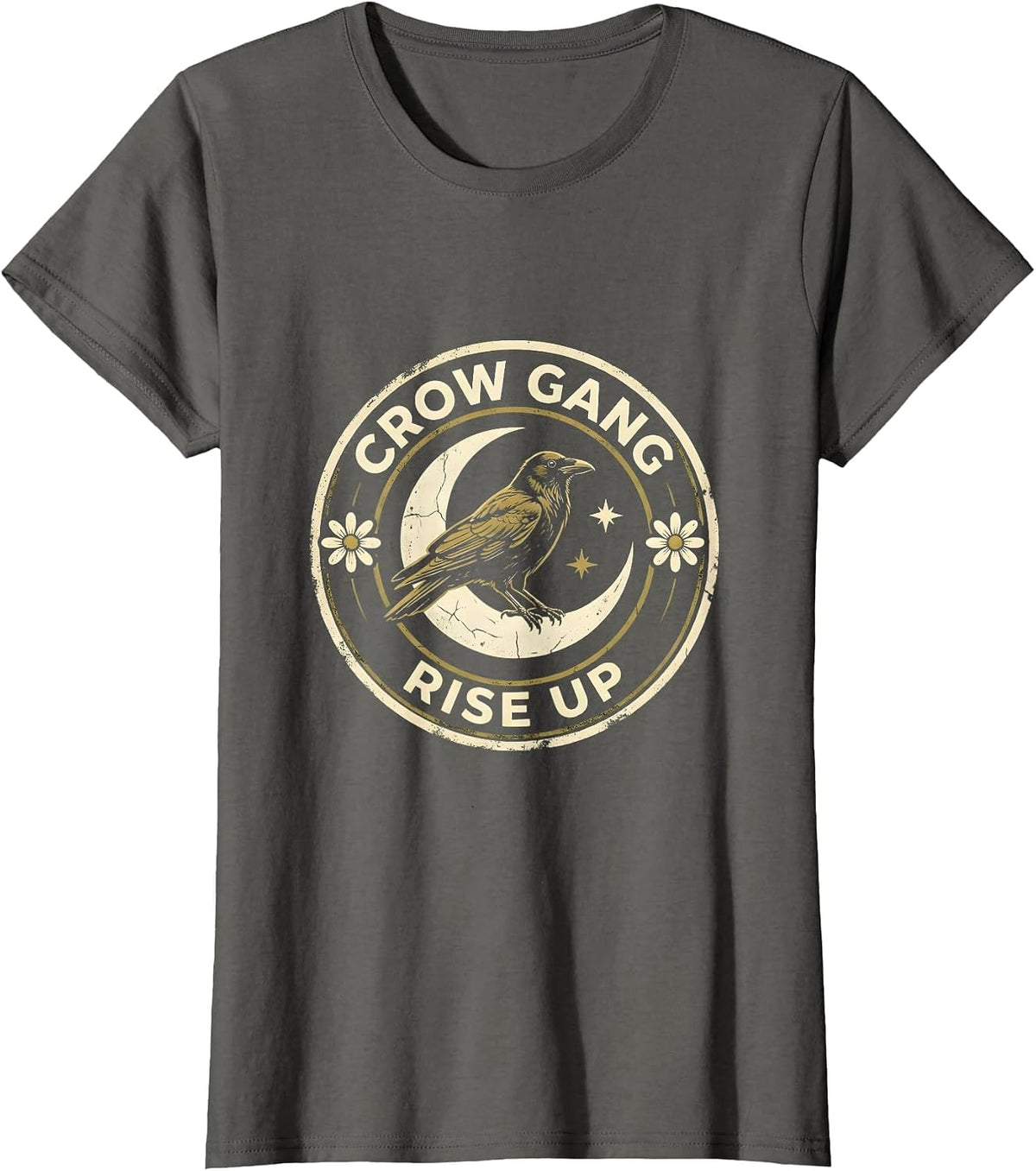 Women's Crow Gang Rise Up Bold Bird Lover Design T-Shirt - Asphalt Grey