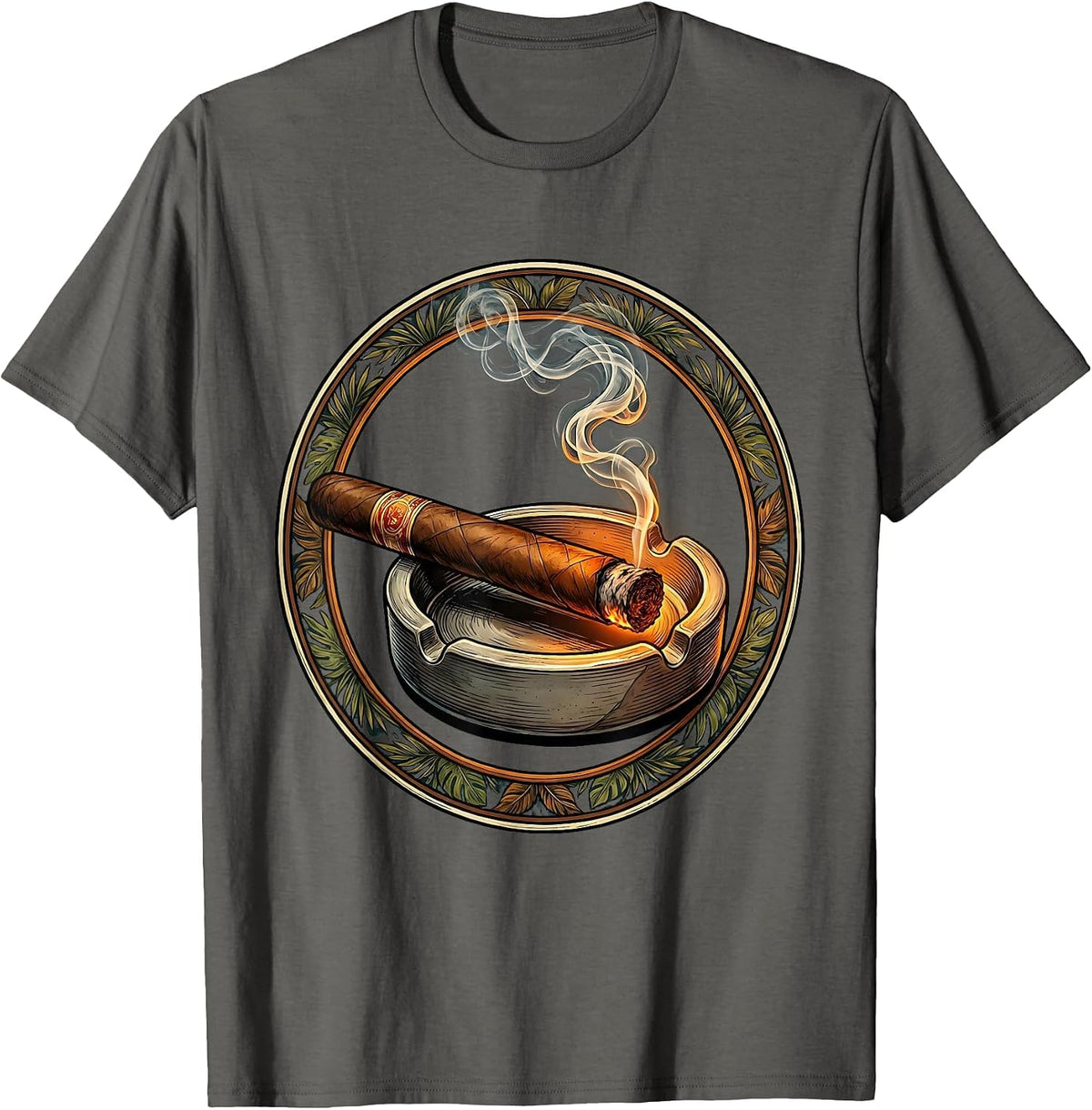 Men's Cuban Cigar Ashtray Smoke Art Illustration T-Shirt - Asphalt Grey