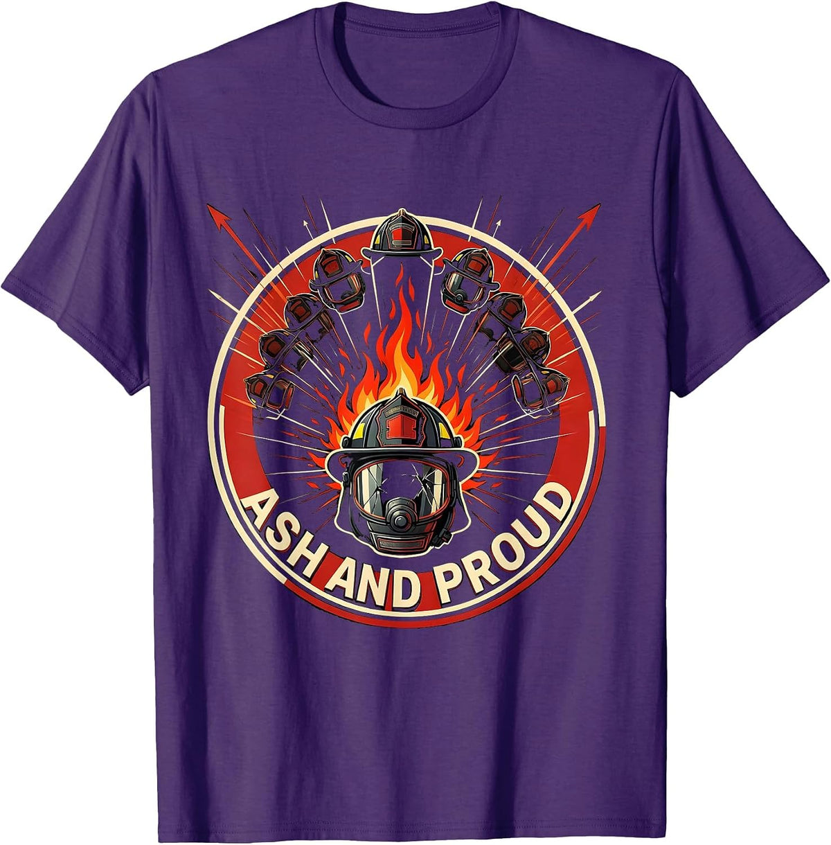 Men's Ash and Proud Firefighter Graphic Design T-Shirt - Purple