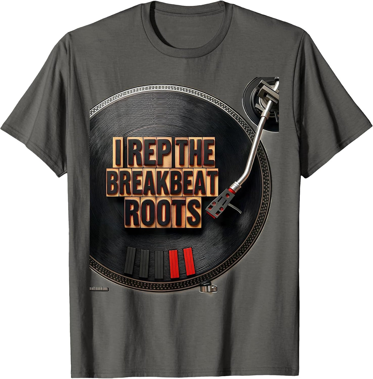 Men's I Rep The Breakbeat Roots Urban Nostalgic Hip Hop Rap T-Shirt - Asphalt Grey