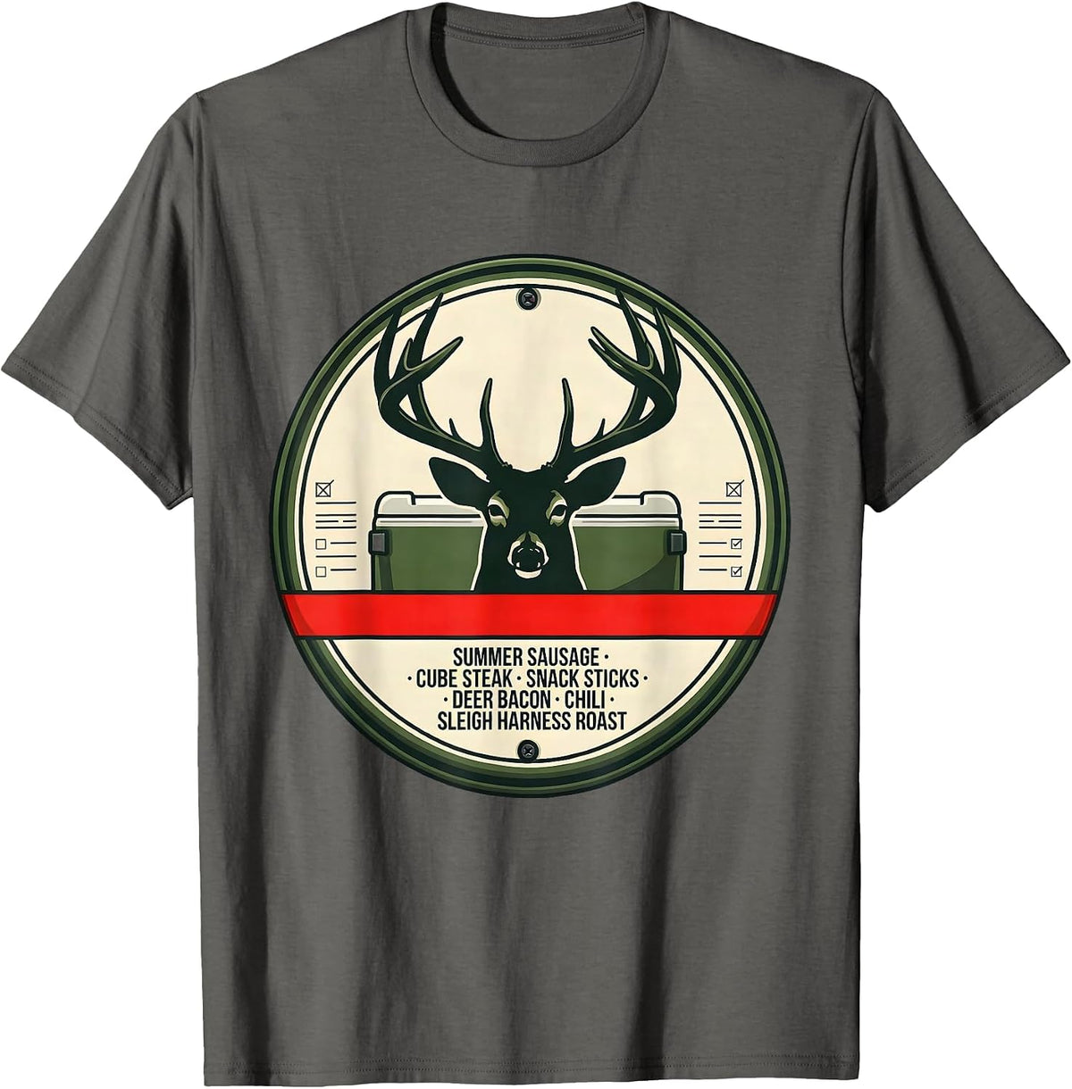 Summer Sausage Cube Steak Deer Bacon Christmas Deer Hunter T-Shirt - Asphalt Grey