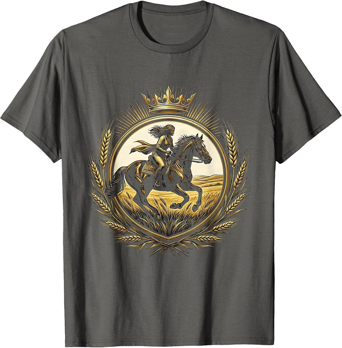 Horseback Rider Crossing the Open Prairie T-Shirt - Asphalt Grey