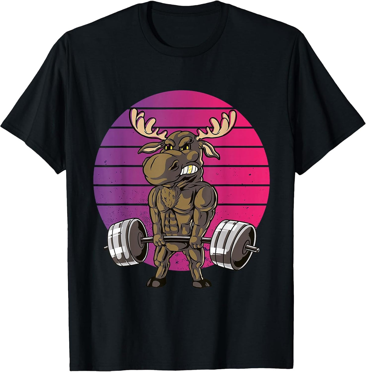 Funny Deadlift Moose Weightlifting Gym Humor Wild Animals T-Shirt - Black