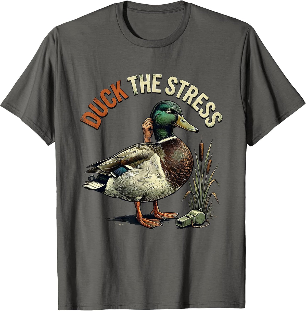 Duck The Stress Distressed Duck Hunter Humor Gift T-Shirt - Asphalt Grey