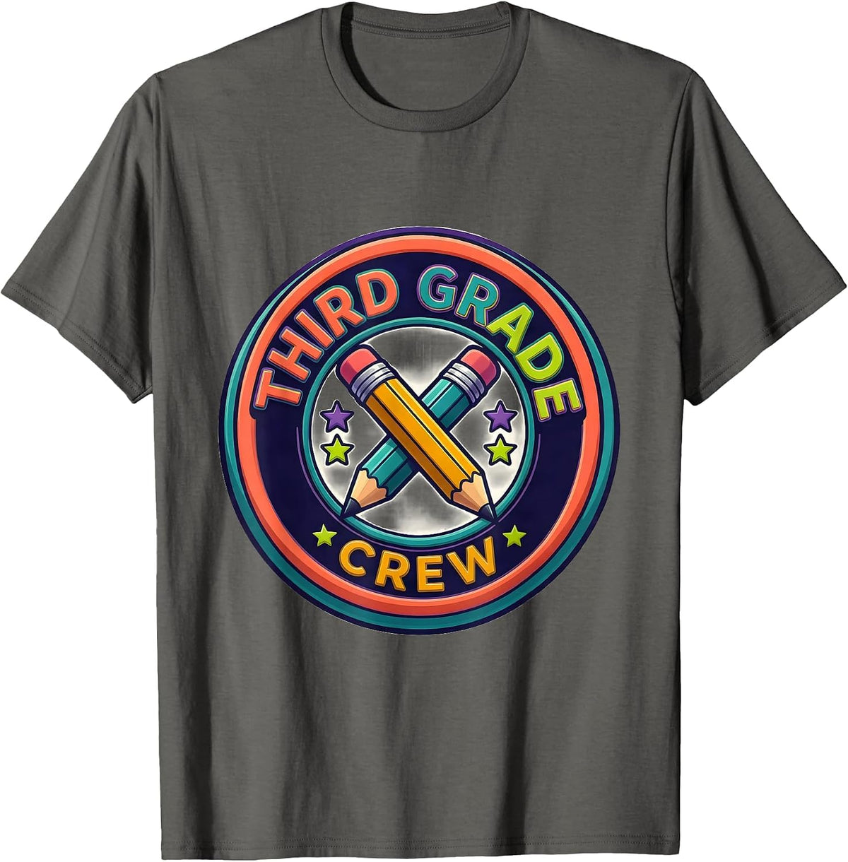 Men's Third Grade Crew Colorful Back To School Student Teacher T-Shirt - Asphalt Grey