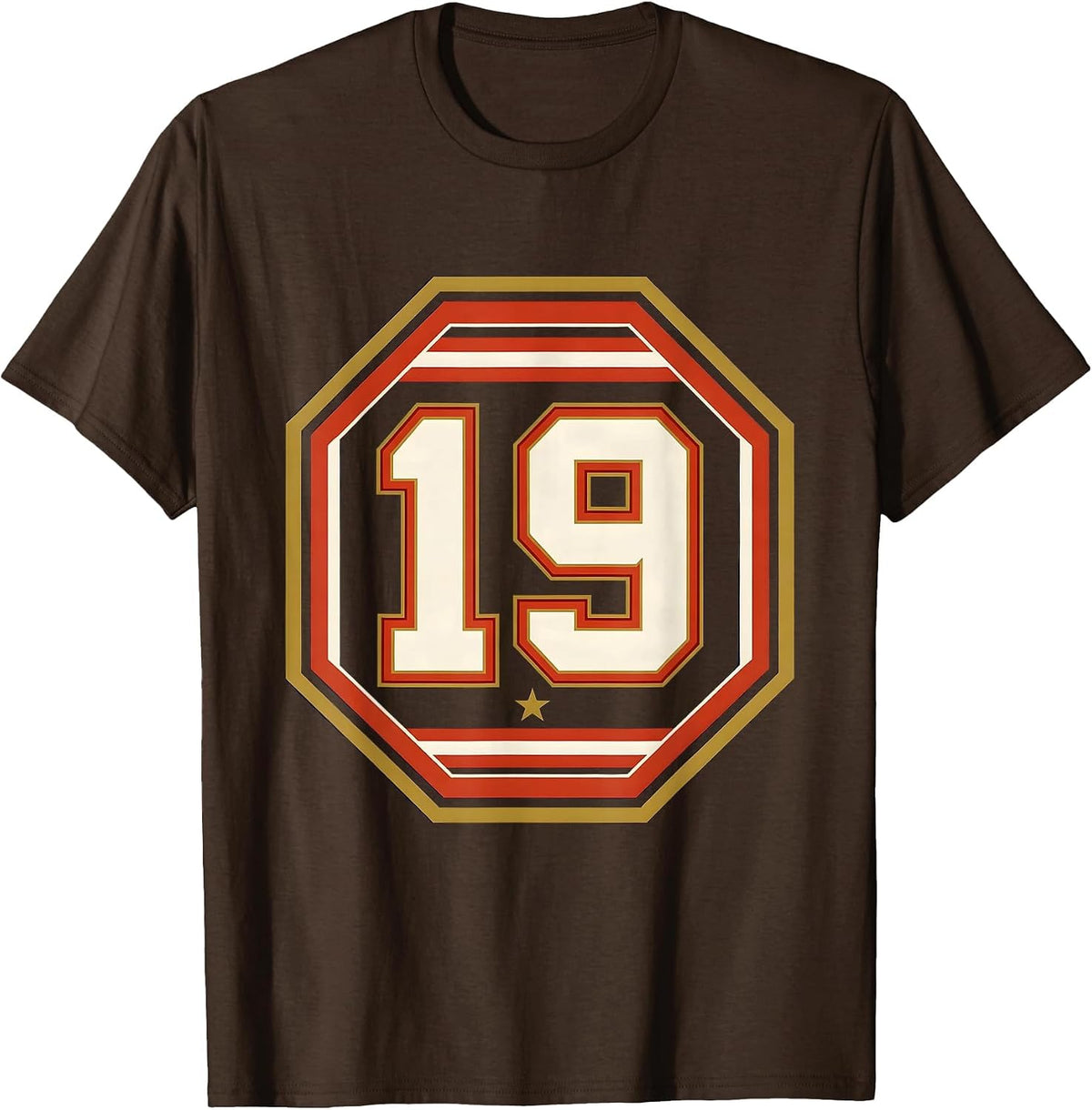 19 Oversized Block Varsity Number Sports Memorial T-Shirt - Brown