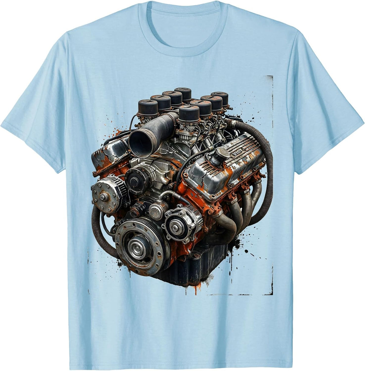 Men's Vintage Engine Block Chrome Detail Illustration T-Shirt - Baby Blue