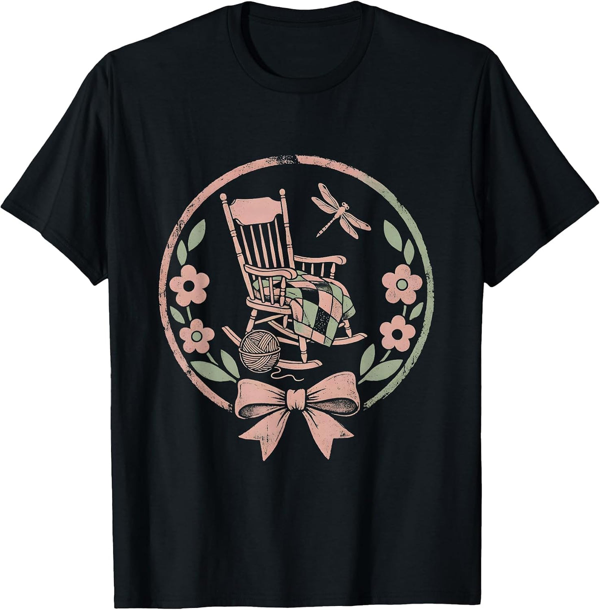 Men's Cozy Rocking Chair Knitting Mama Graphic T-Shirt - Black