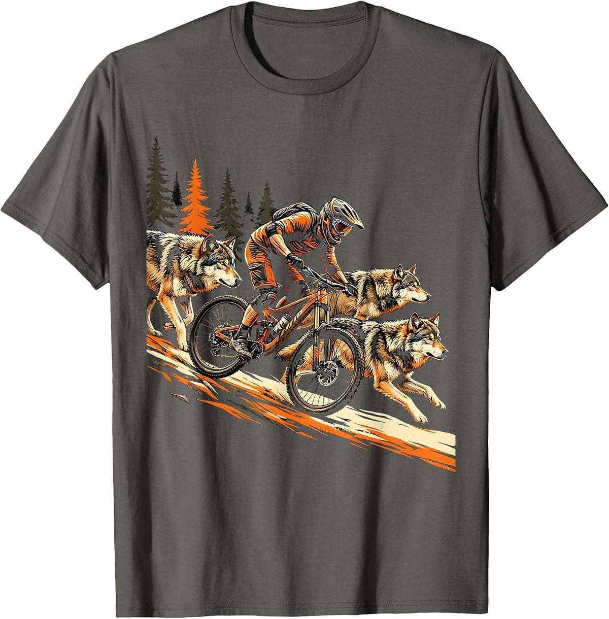 Wolf Pack Mountain Bike Trail Rider Graphic T-Shirt - Asphalt Grey