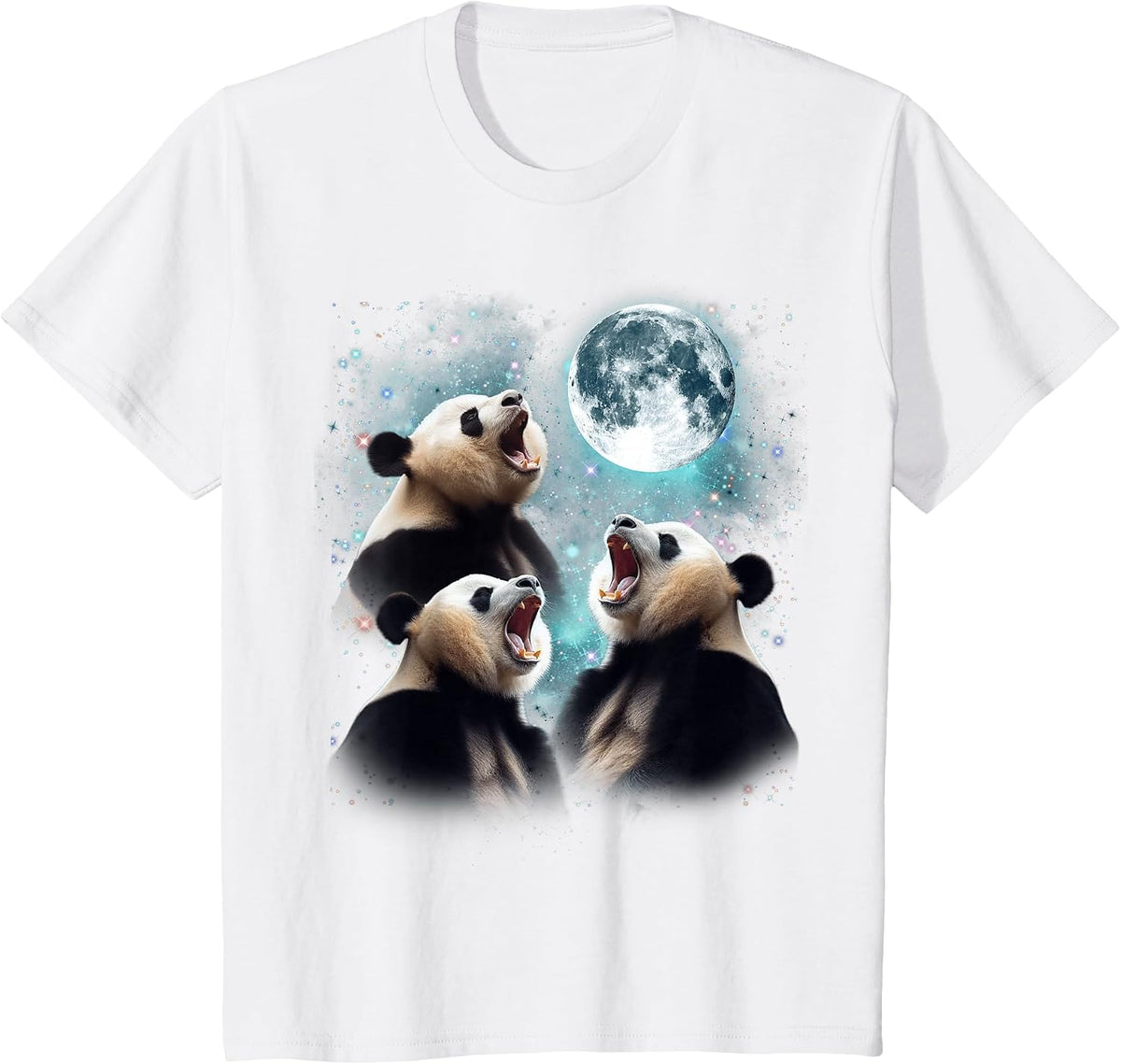 3 Panda Moon Howling Panda Head Funny for Men, Women, Kid T-Shirt - White