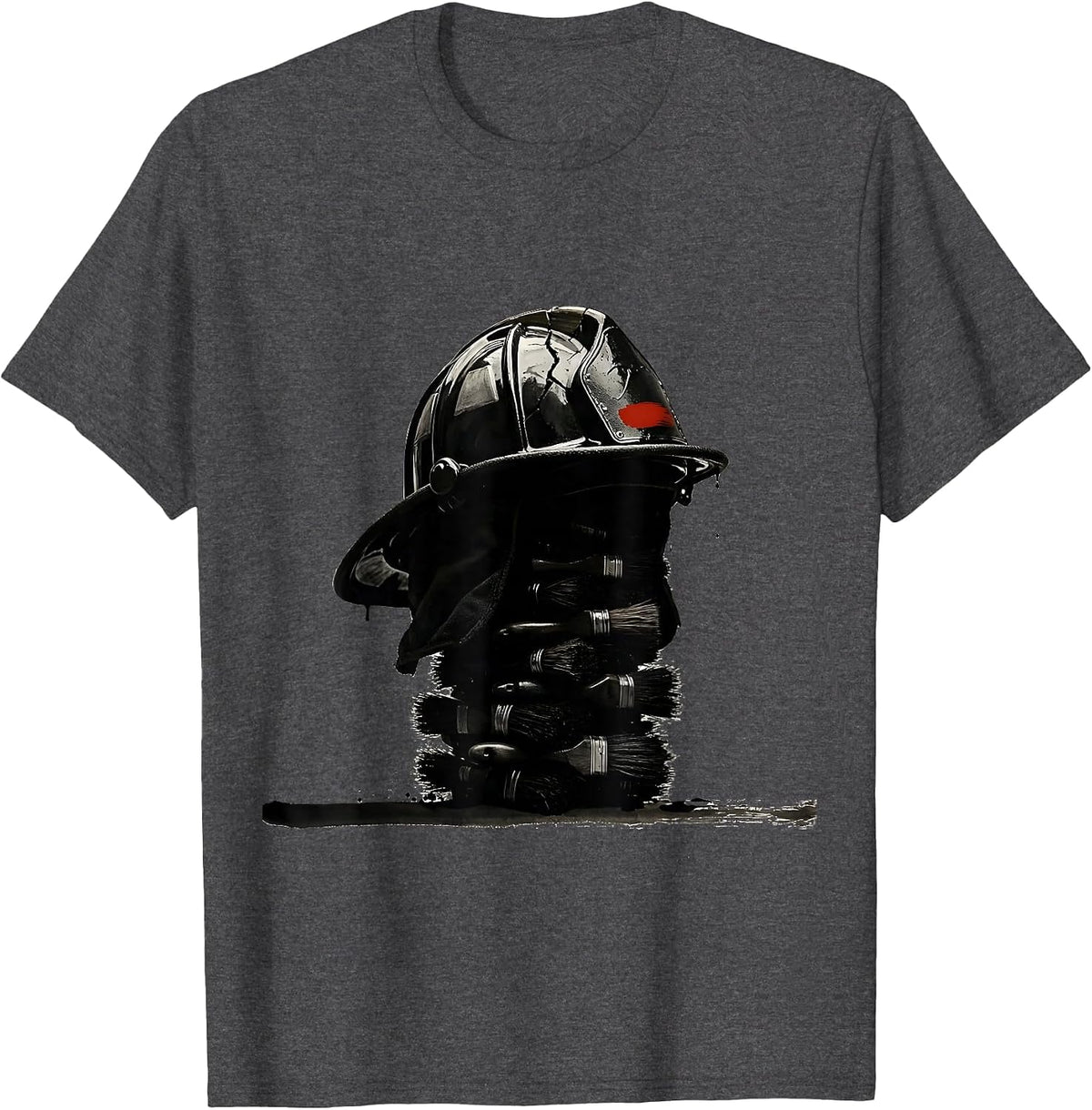Fire Helmet Ink Brush Firefighter Pride Art T-Shirt - Dark Heather Grey