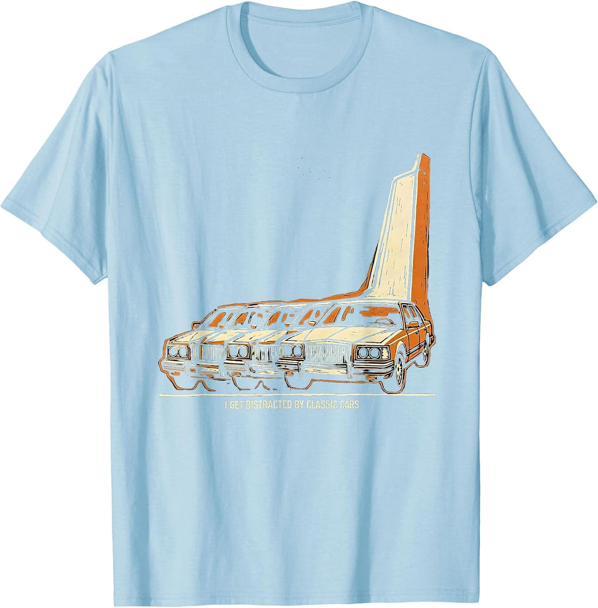 Men's I Get Distracted By Classic Cars Funny Classic Car Guy T-Shirt - Baby Blue