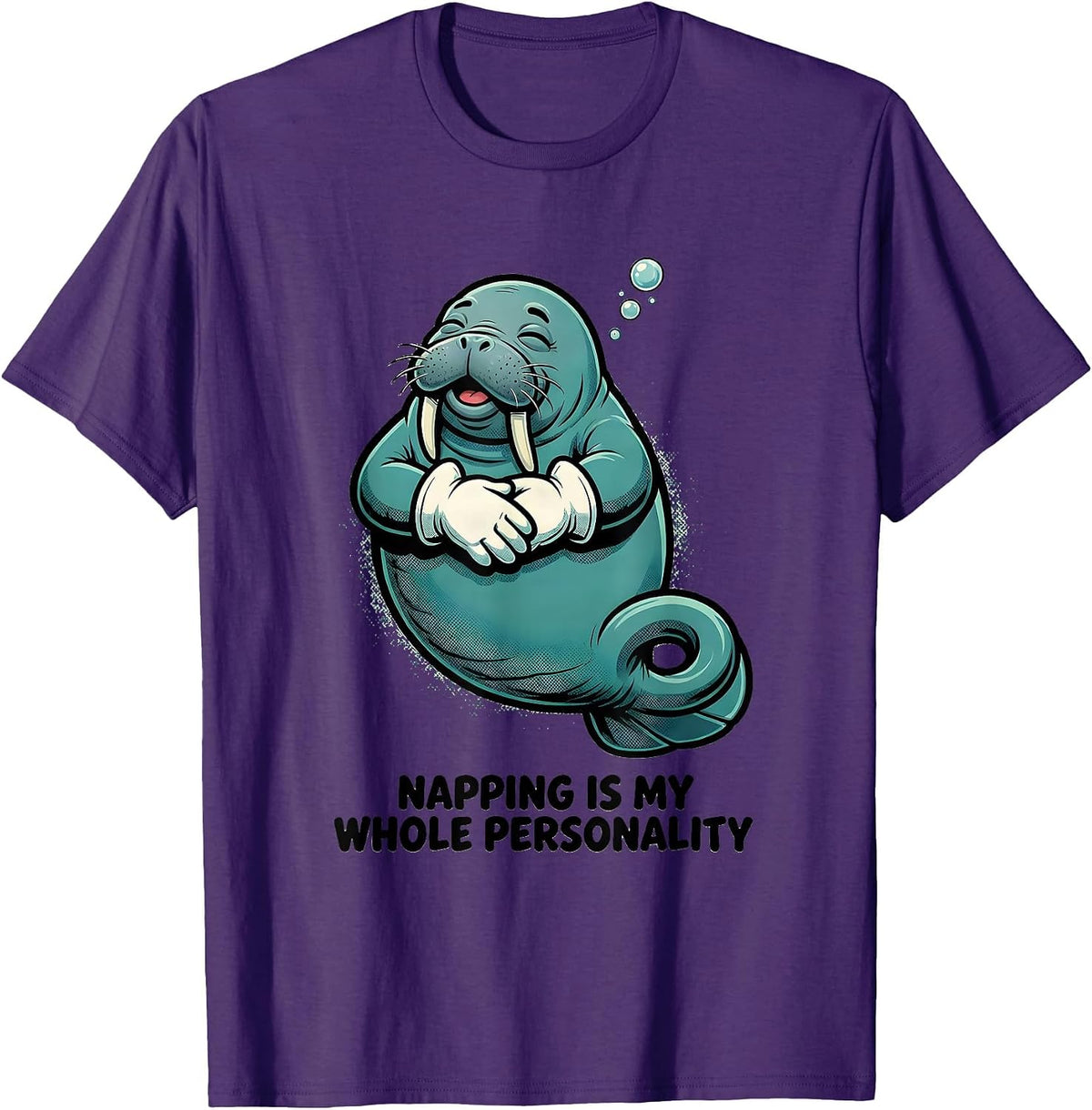 Men's Napping Is My Whole Personality Funny Manatee Sea Animal T-Shirt - Purple