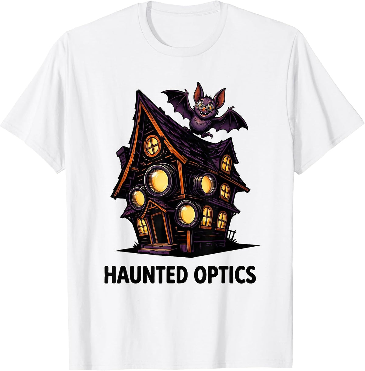 Men's Haunted Optics Cartoon Halloween Optometrist Eye Doctor T-Shirt - White