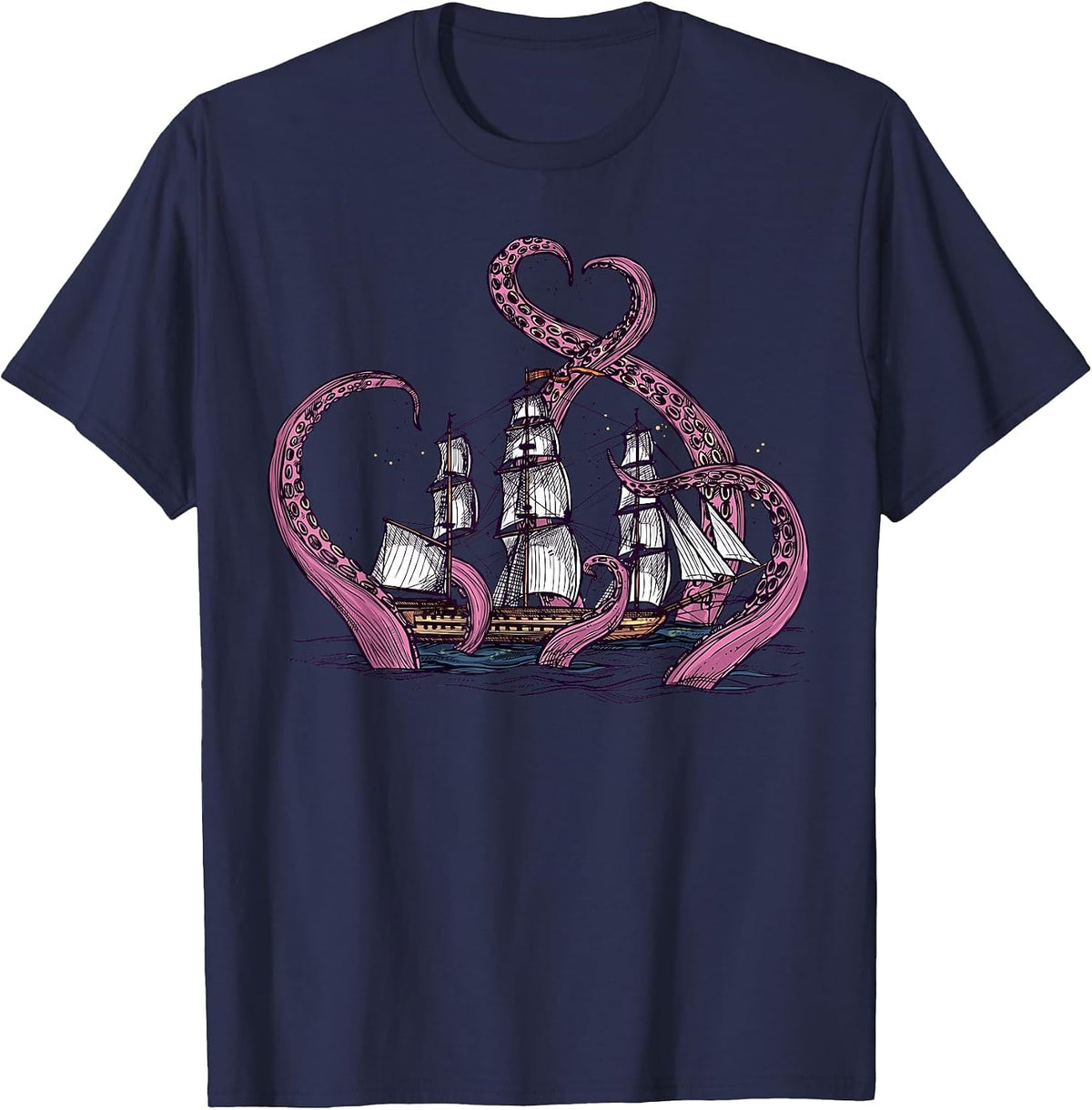 Cute Octopus Shirt Vintage Tshirt Sea Monster Kraken Cthulhu T-Shirt - Navy Blue