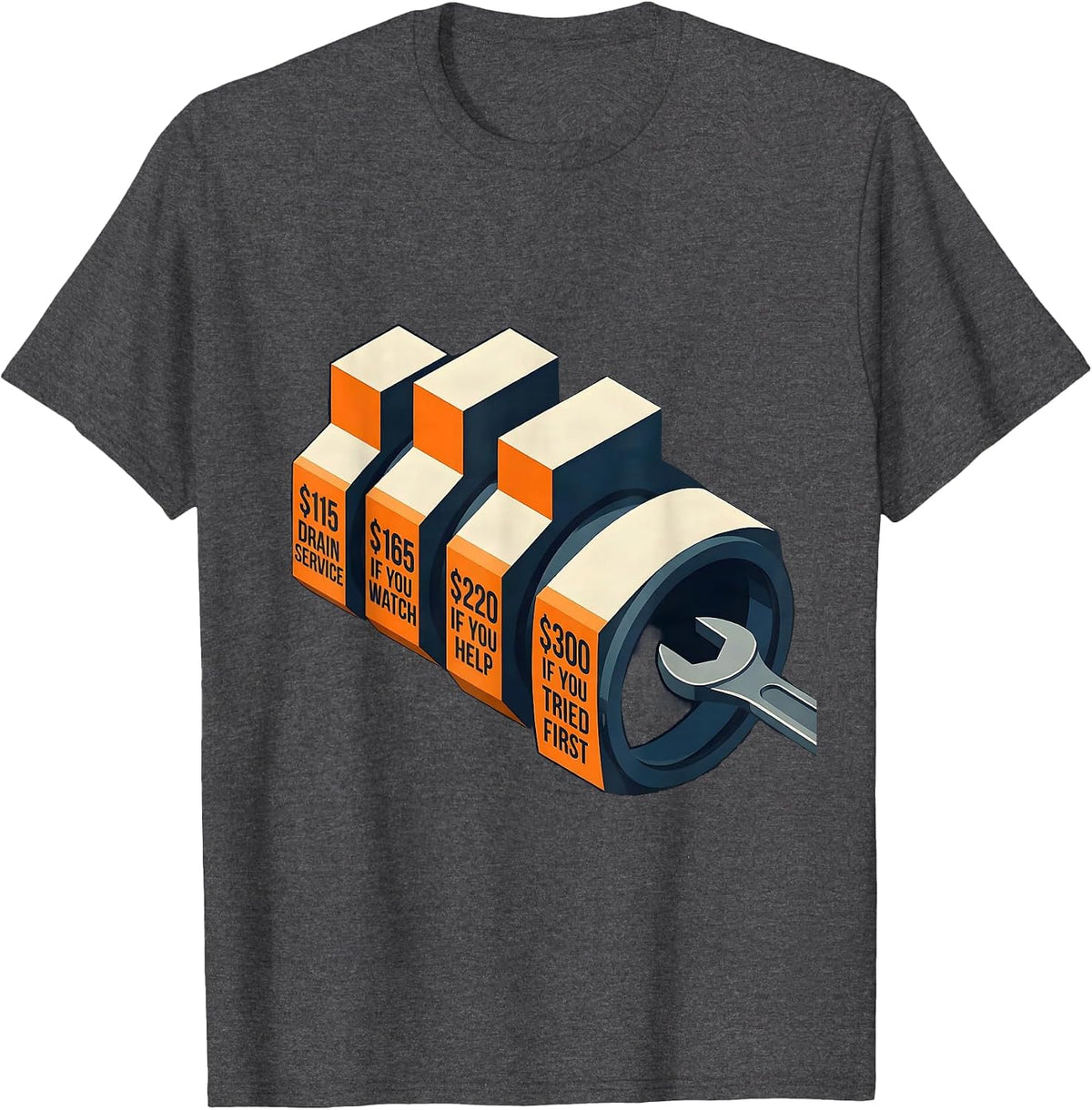 Funny Plumber Hourly Rate Sarcastic Plumbing Humor T-Shirt - Dark Heather Grey
