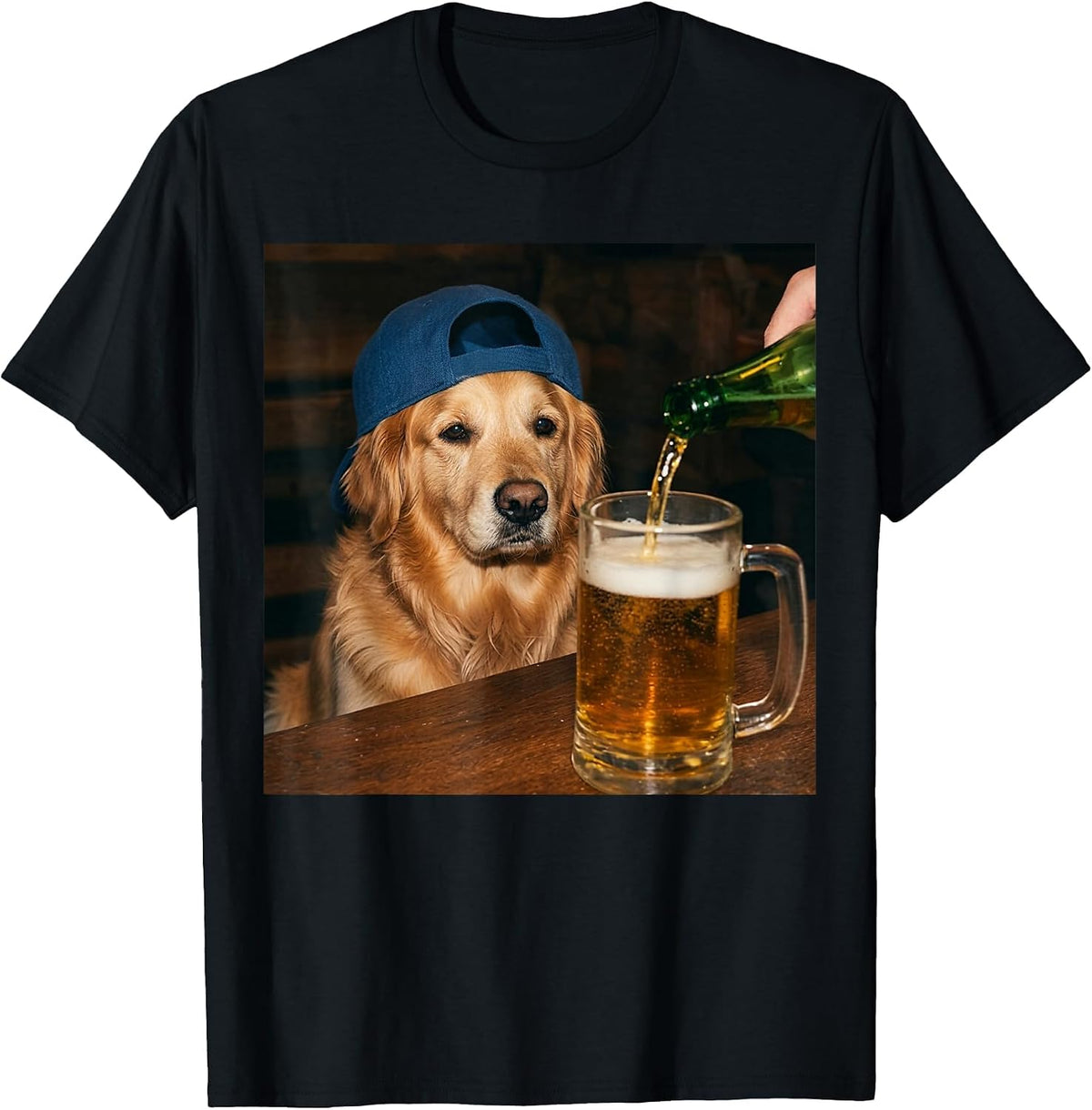 Golden Retriever Drinking Beer Funny Dog Meme T-Shirt - Black