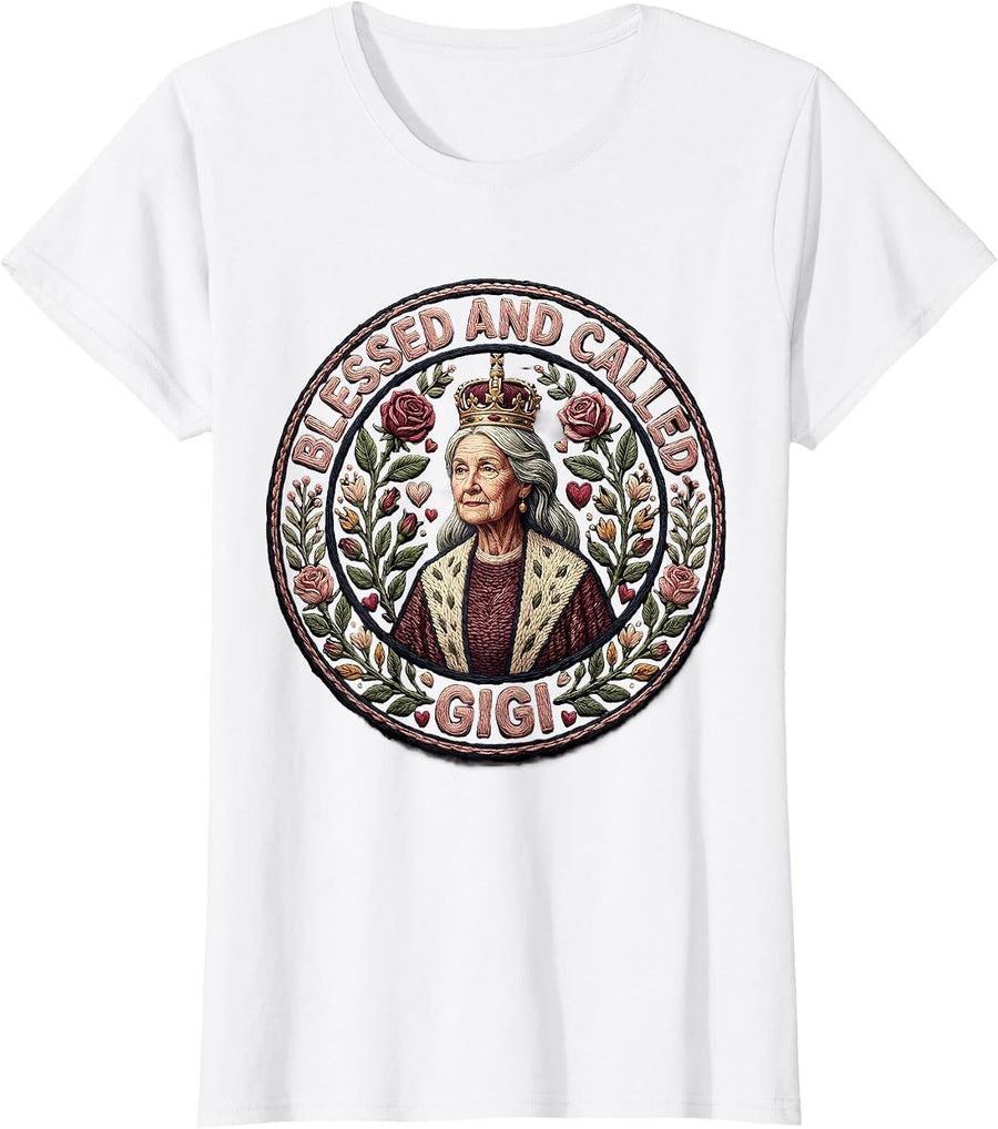 Women's Blessed and Called Gigi Grandmother Design T-Shirt - White