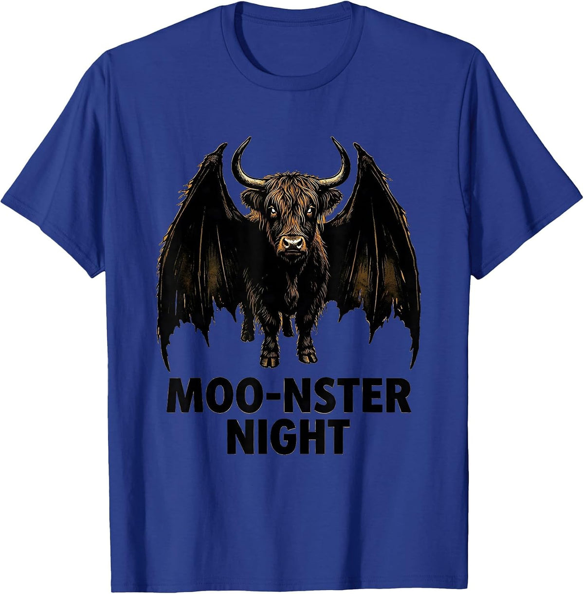 Men's Moo-nster Night Whimsical Highland Cow Halloween Costume T-Shirt - Royal Blue