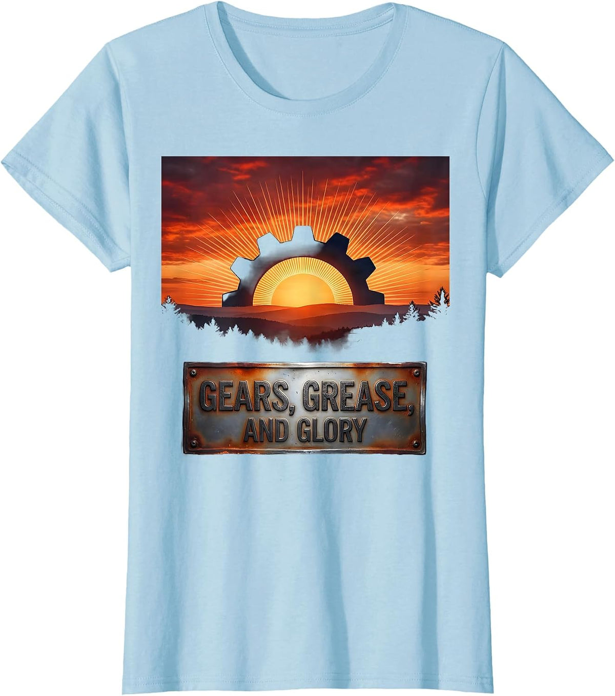 Women's Valley Forge Automotive Gears Grease and Glory Design T-Shirt - Baby Blue