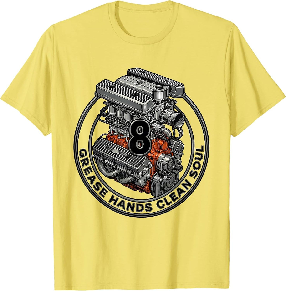 Men's Grease Hands Clean Soul Car Mechanic Design T-Shirt - Lemon Yellow