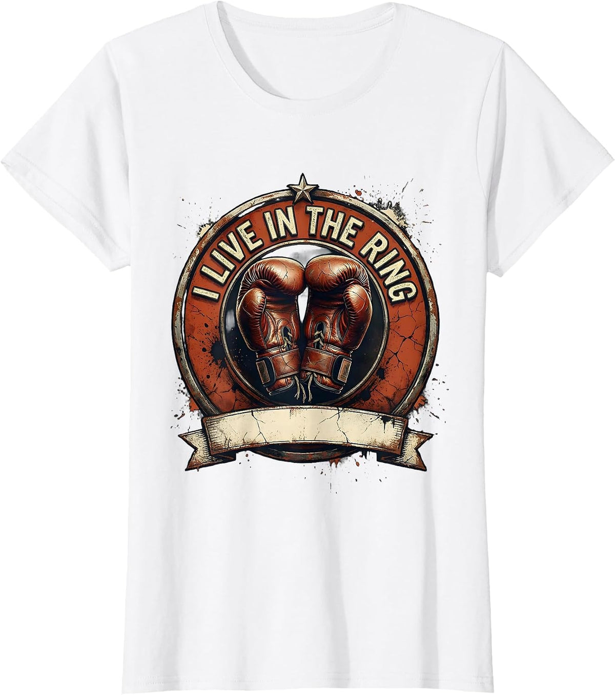 I Live In The Ring Boxing Graphic Design T-Shirt - White