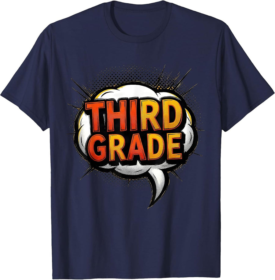 Third Grade Retro Teacher Student Back To School T-Shirt - Navy Blue