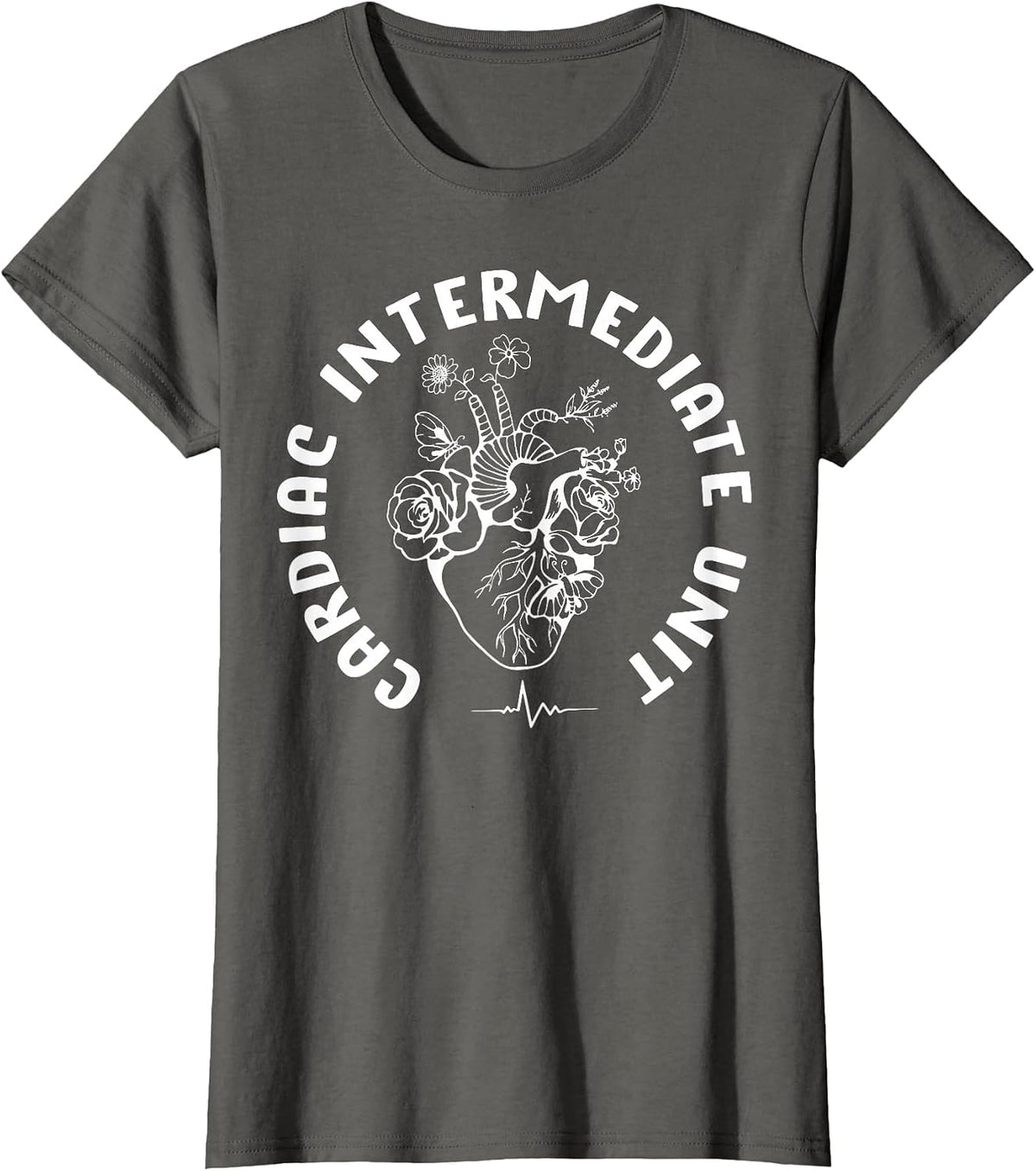 Cardiac Intermediate Unit Heart Flower Cardiac Nurse CTICU T-Shirt - Asphalt Grey