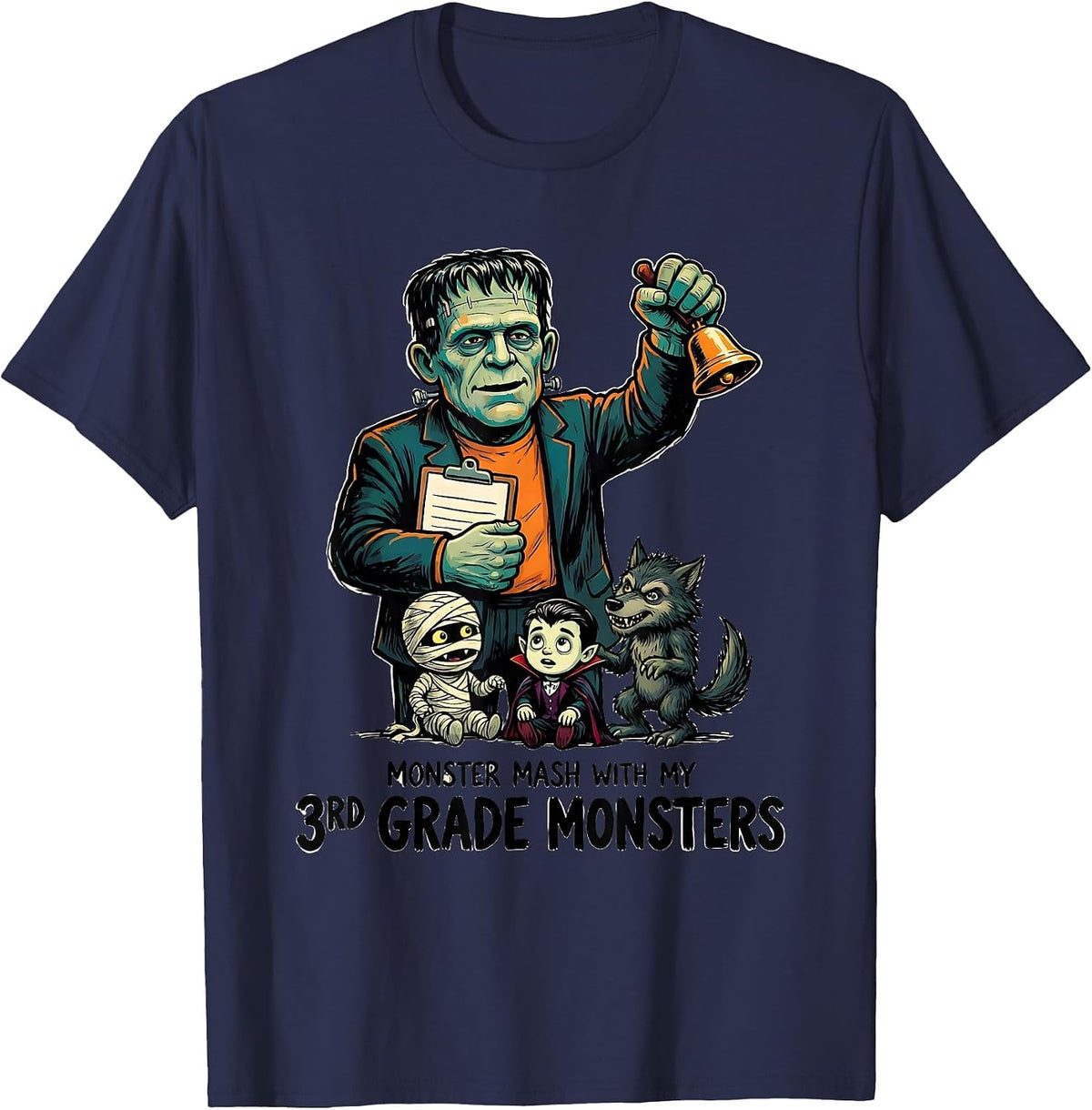 Monster Mash With My 3rd Grade Monsters Funny Teacher T-Shirt - Navy Blue