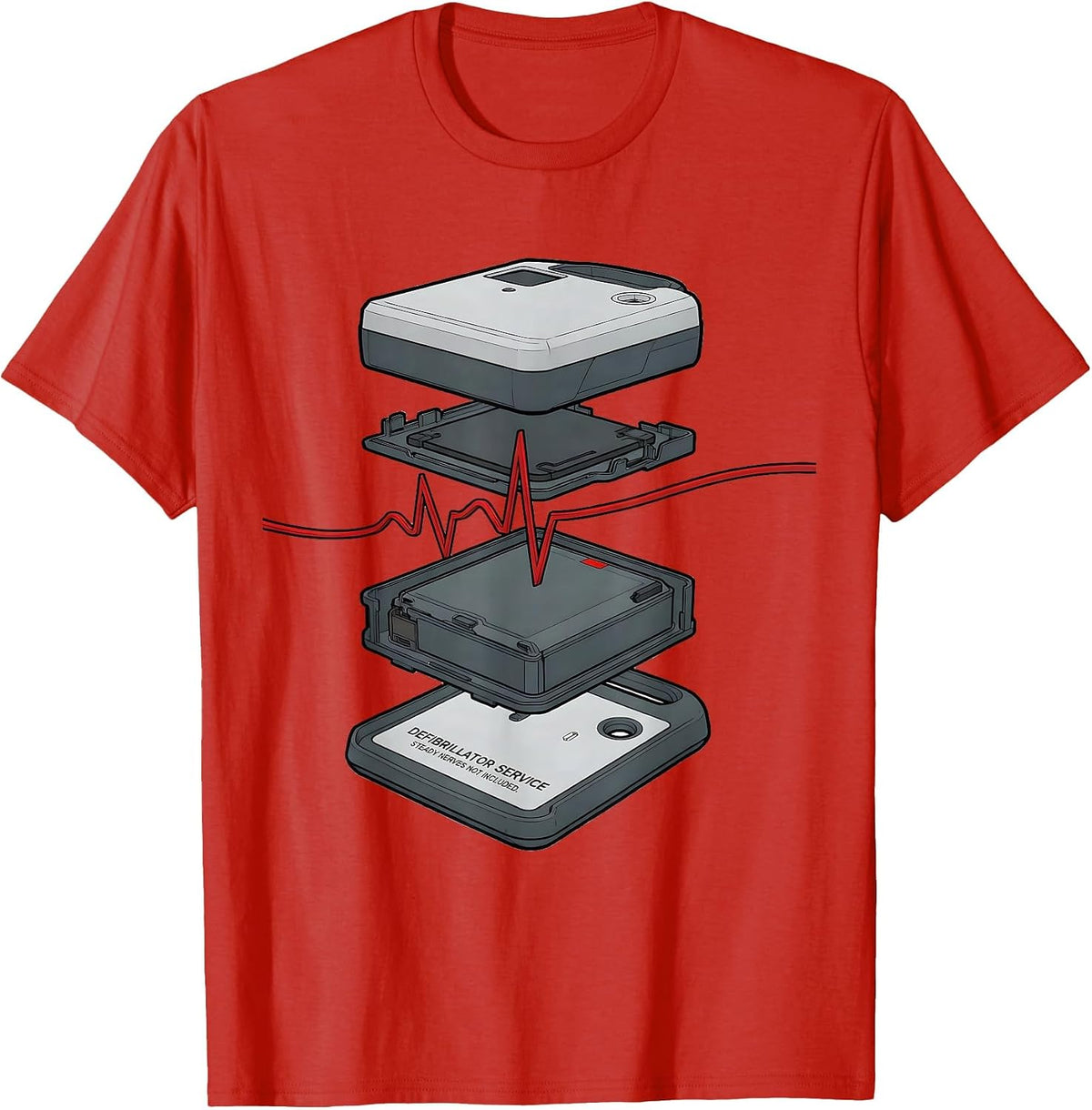 Men's Defibrillator Service Steady Nerves Not Included Funny EMT T-Shirt - Red