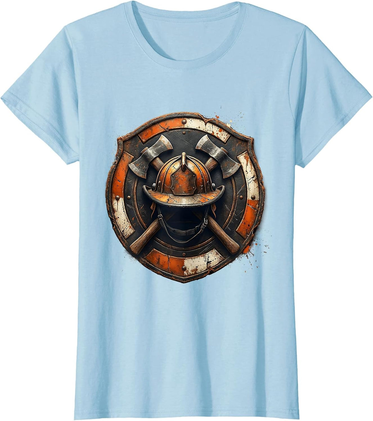 Vintage Fire Helmet Crossed Axes Firefighter Design T-Shirt - Baby Blue