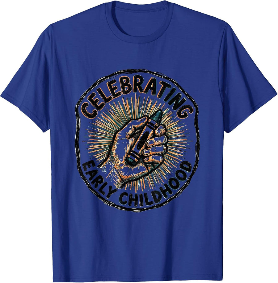 Celebrating Early Childhood Warm Preschool Teacher Back to T-Shirt - Royal Blue