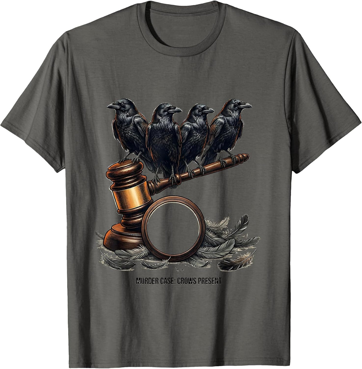 Murder Case: Crows Present Gothic Bird Lover Halloween Humor T-Shirt - Asphalt Grey