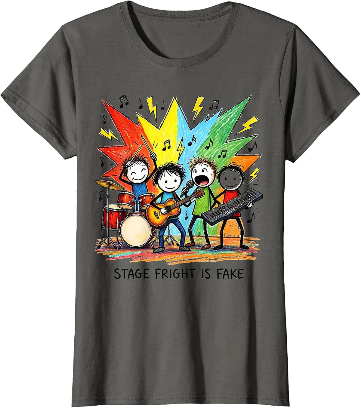 Women's Stage Fright Is Fake Bold Performer Design T-Shirt - Asphalt Grey