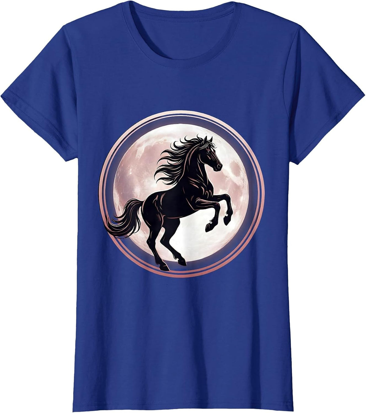 Women's Rearing Horse Silhouette Full Moon Graphic T-Shirt - Royal Blue