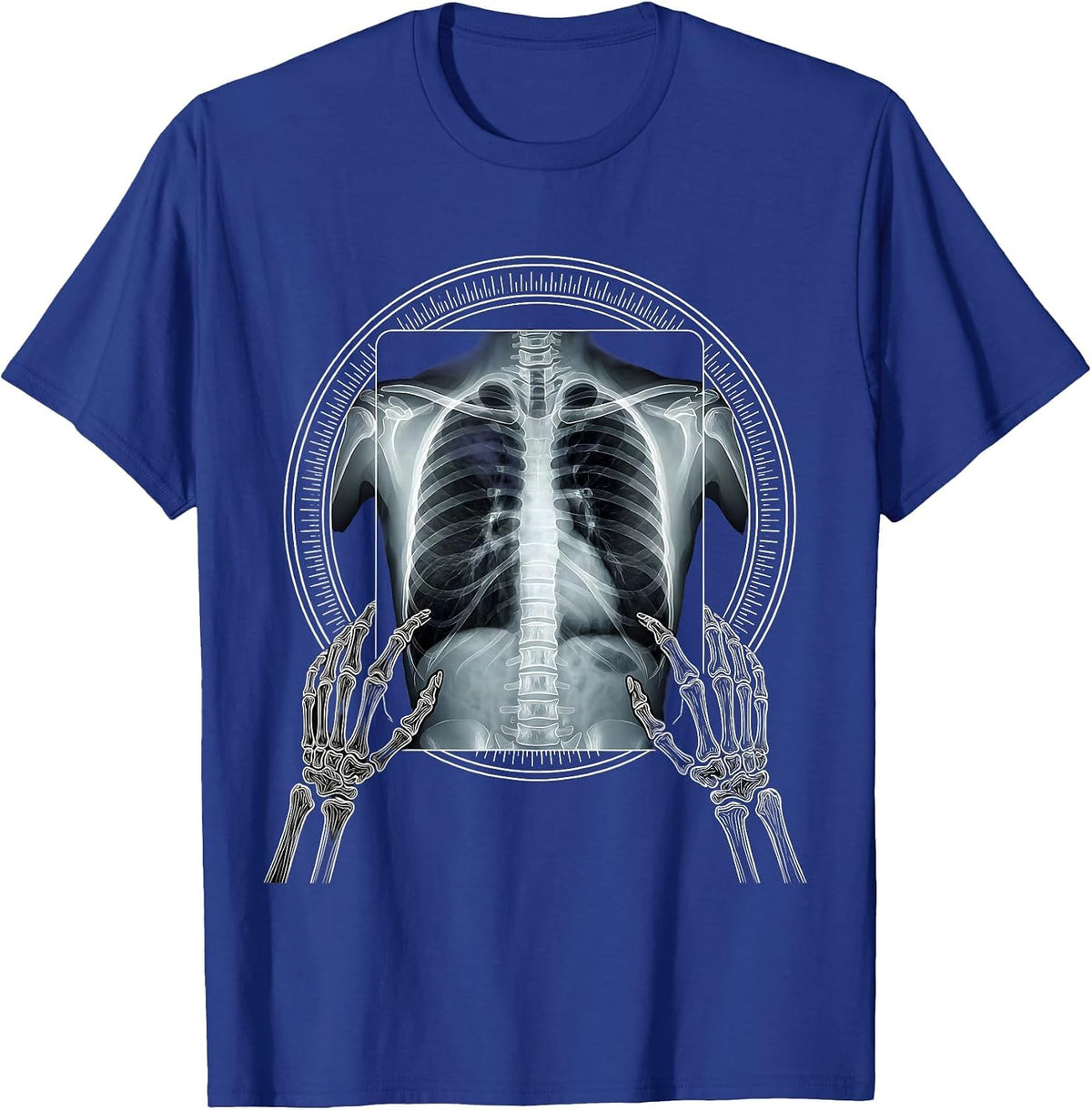 Men's Glowing Chest X-Ray Skeleton Hands Radiology T-Shirt - Royal Blue
