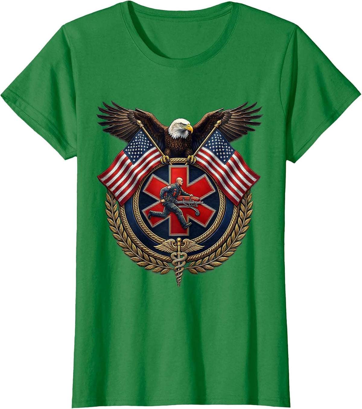 Women's EMT Paramedic Rushing Stretcher ER Doors Graphic T-Shirt - Kelly Green