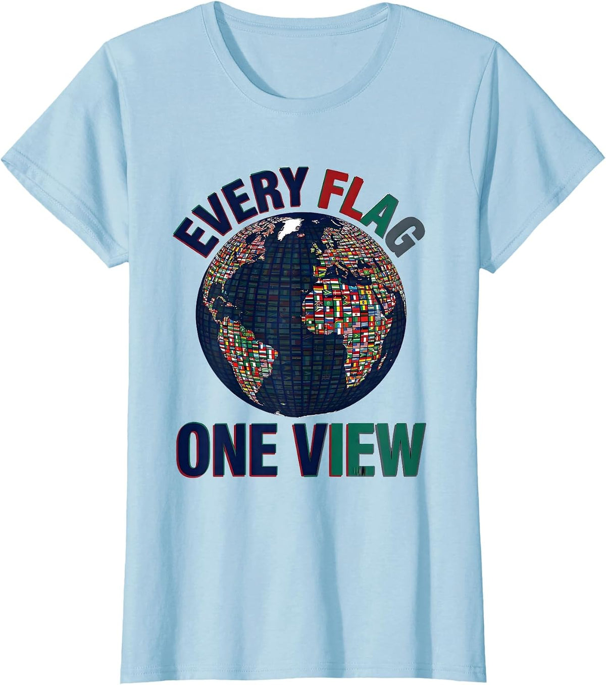 Every Flag One View Retro World Travel Geography T-Shirt - Baby Blue