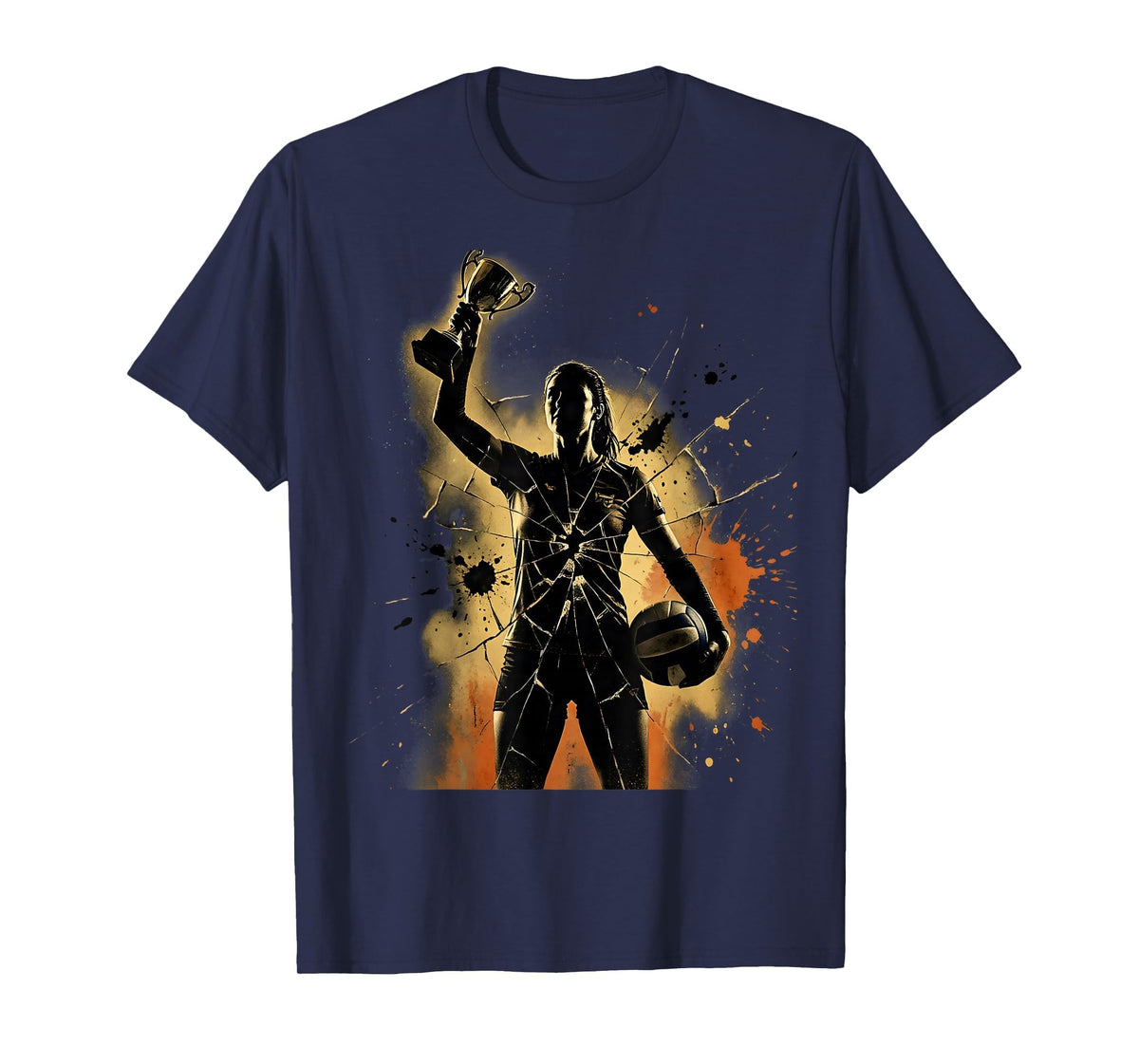 Mademark Men's Volleyball Mom Trophy and Ball Graphic T-Shirt - Navy Blue
