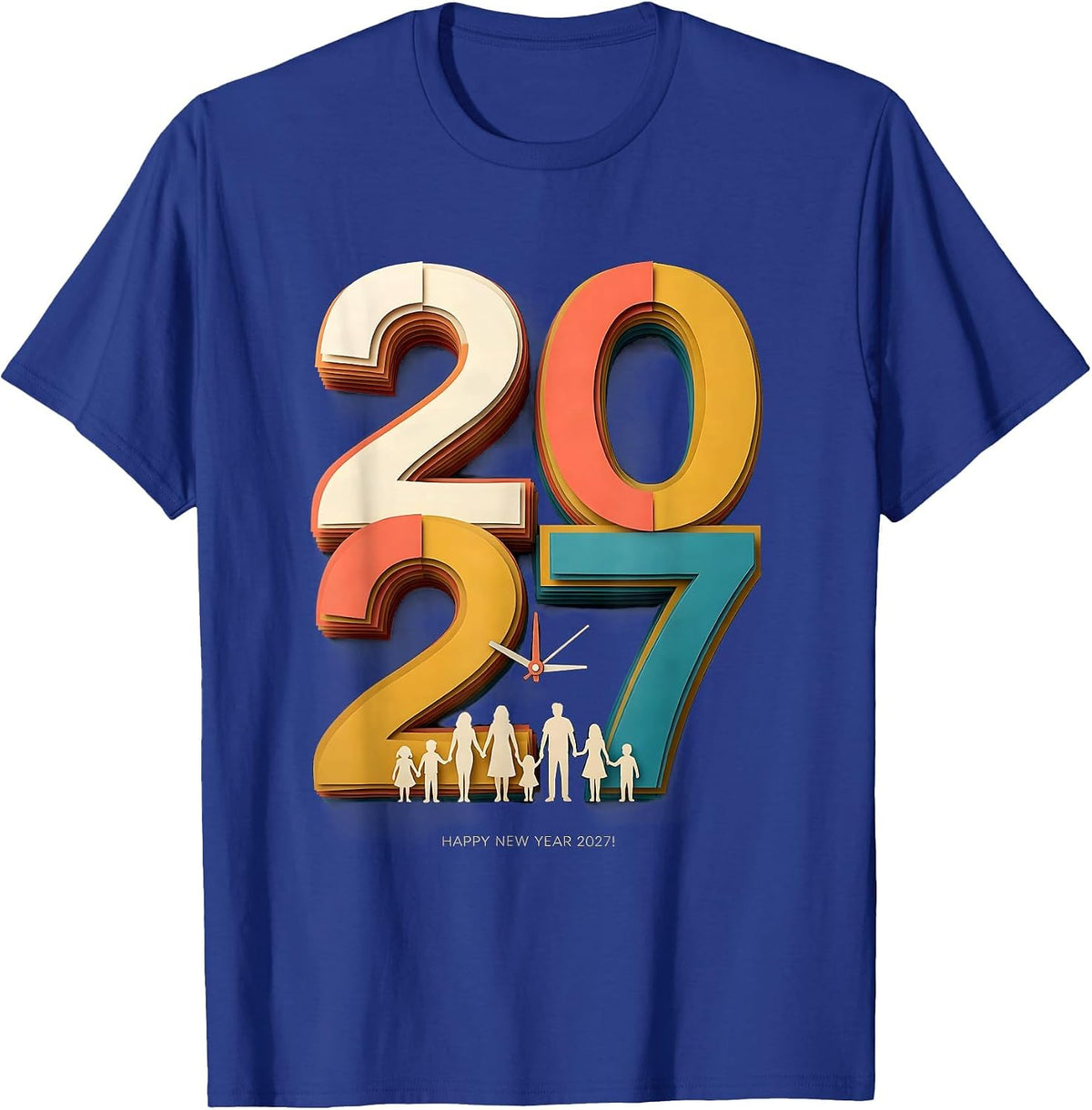 Men's Happy New Year 2027 Paper Cutout Family Party Celebration T-Shirt - Royal Blue