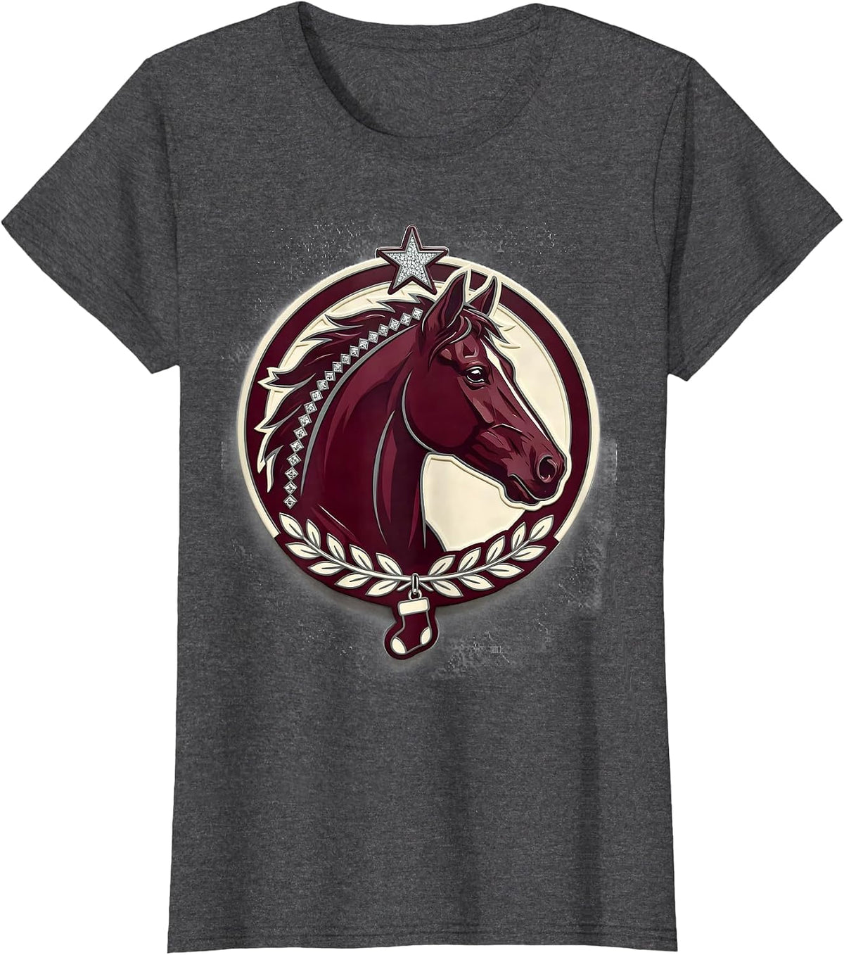 Women's Horse Head Seal Sparkle Varsity Horse Lover Christmas Pajama T-Shirt - Dark Heather Grey