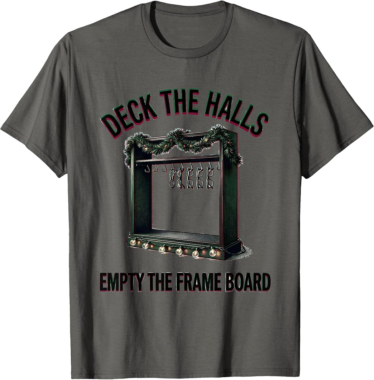 Deck The Halls Empty The Frame Board Funny Optometrist T-Shirt - Asphalt Grey