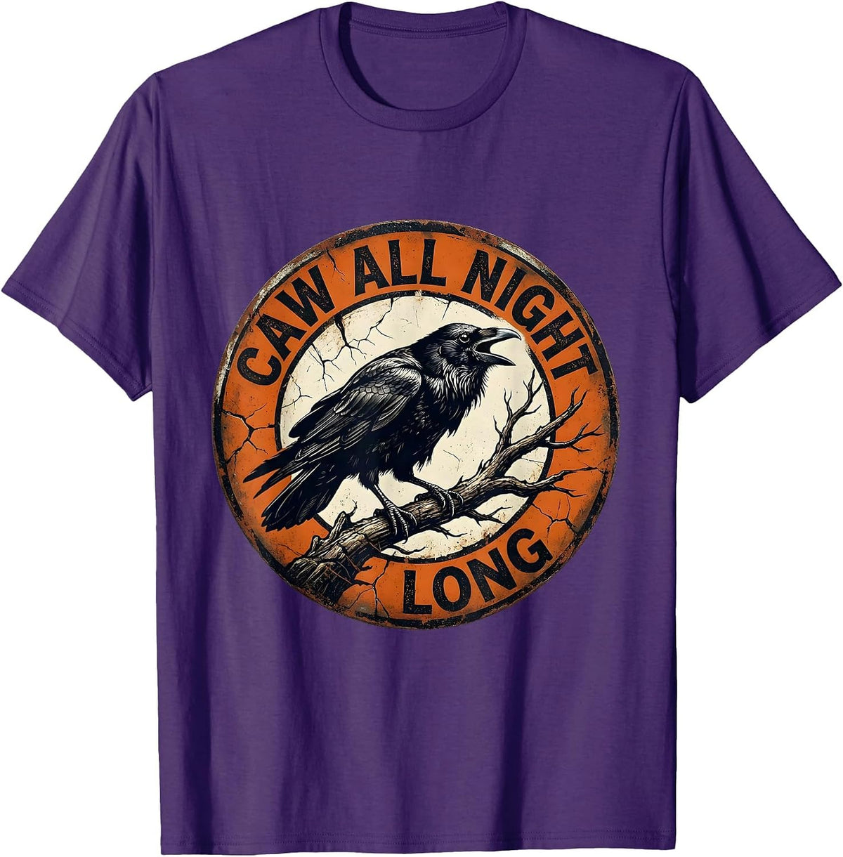 Men's CAW All Night Long Crow Night Owl Design T-Shirt - Purple