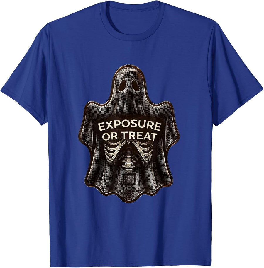 Exposure Or Treat Crosshatch Etching Radiology Tech Ghost T-Shirt - Royal Blue