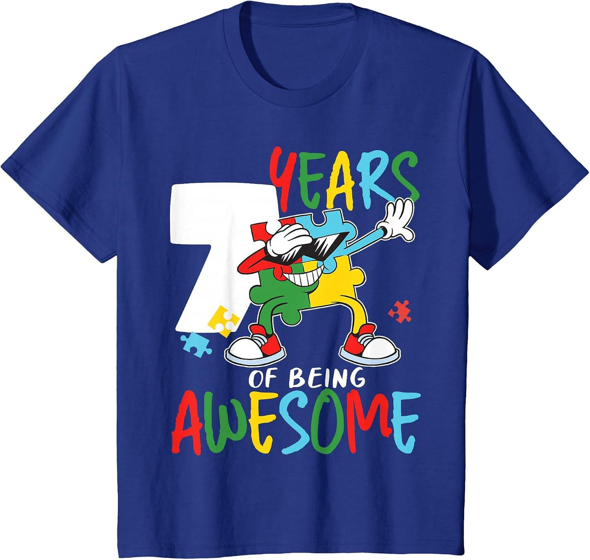 7 Year Old Birthday Autistic Boy Girl Autism Awareness T-Shirt - Royal Blue
