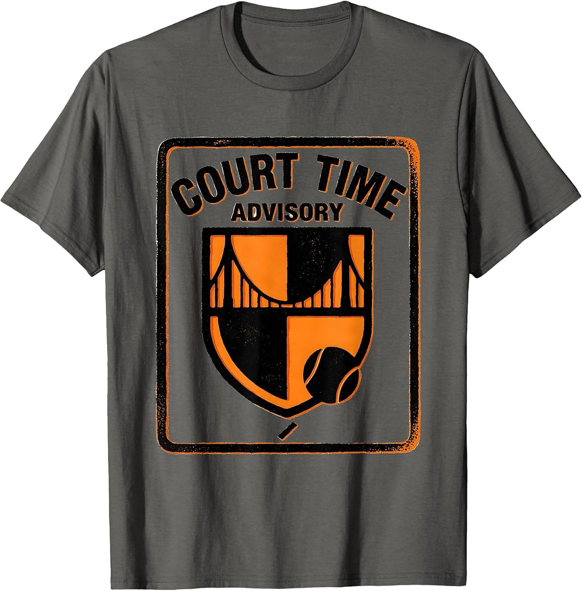 Court Time Advisory Funny Tennis Player Humor T-Shirt - Asphalt Grey