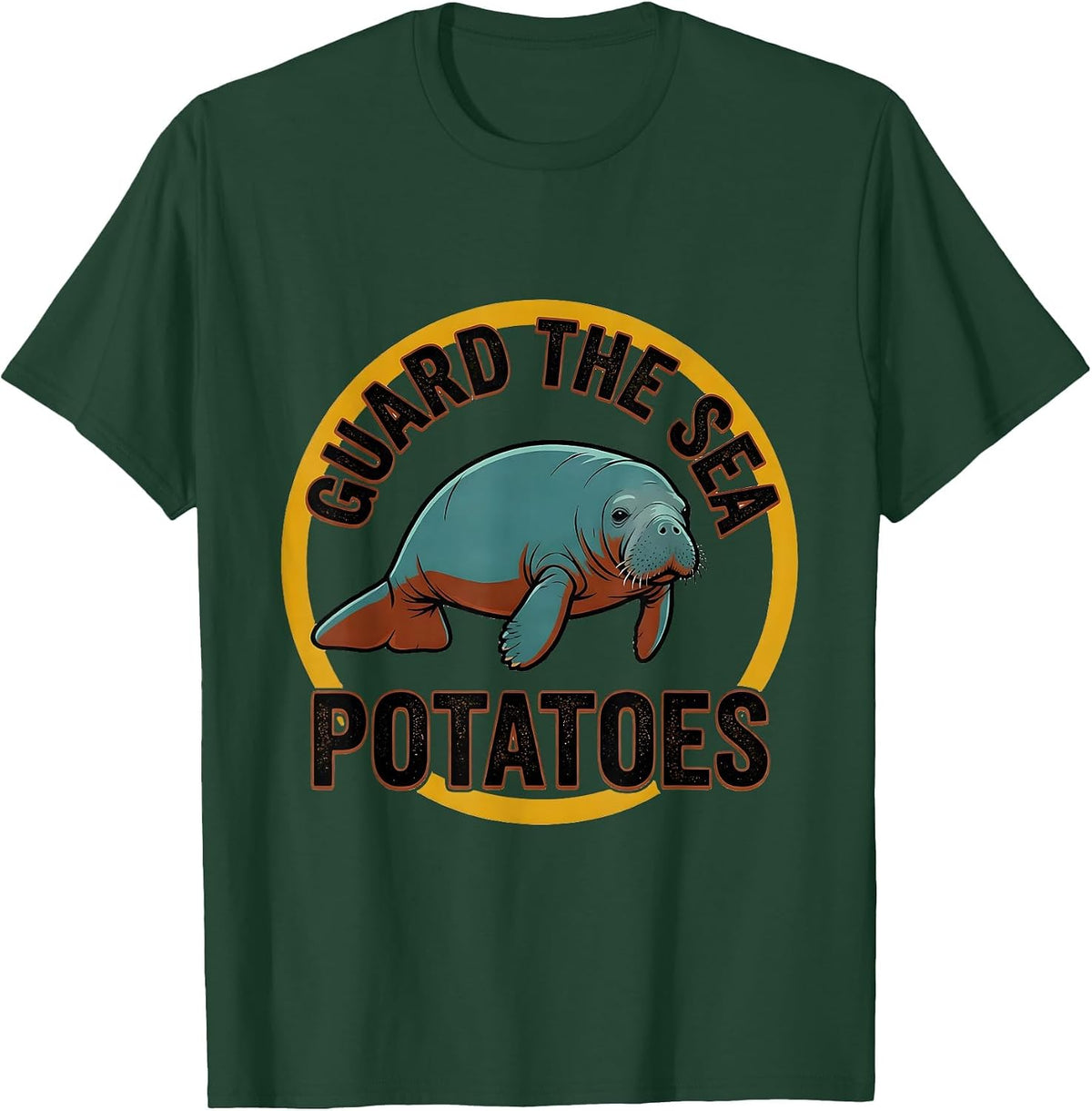 Men's Guard The Sea Potatoes Vintage Funny Manatee Sea Cow Lover T-Shirt - Dark Green