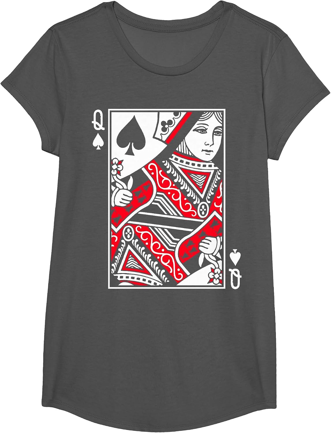 Queen of Spades Poker or Blackjack Queens Playing Card Cards T-Shirt - Girls Asphalt Grey
